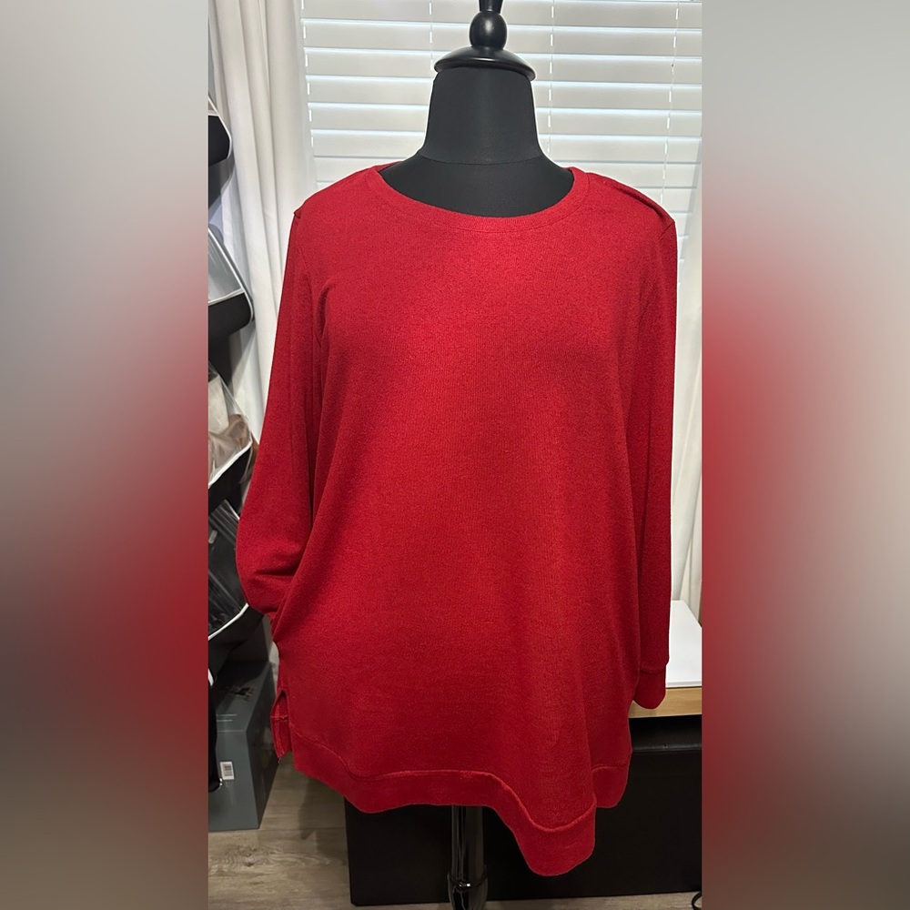 Red Relaxed Crew Neck Long Sleeve Sweatshirt
